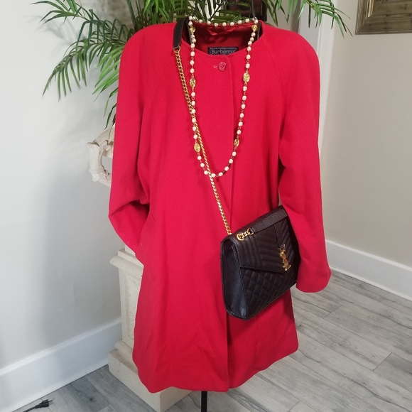 Vintage Burberry Red Wool/Alpaca Pea Coat. Size: Large. - Picture 2 of 10